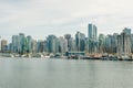 View of Vancouver skyline and Burrard Inlet from Stanley Park in autumn, Vancouver, British Columbia - sep 2019 Royalty Free Stock Photo