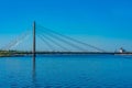 View of the Vansu tilts bridge over Daugava river in Riga, Latvi