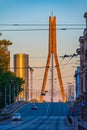 View of the Vansu tilts bridge over Daugava river in Riga, Latvi