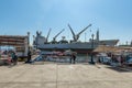 View of a variety of ships in the port of Valparaiso, Chile