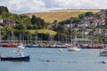 View of various boats moored on the River Dart in Dartmouth, Devon on July 29, 2012