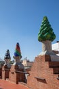 View of various colored chimneys on the roof of GÃÂ¼ell Palace, Barcelona, Spain, September