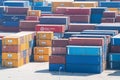 View of various containers stored in the container terminal, Setubal, Portugal.