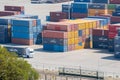 View of various containers stored in the container terminal, Setubal, Portugal.