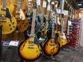Lynnwood, WA USA - circa May 2022: View of various electric guitars for sale inside a Guitar Center musical instrument store Royalty Free Stock Photo