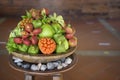 view of various exotic fruit presented at reception desk of hotel