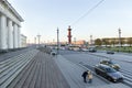 View of the Vasilievsky island of St. Petersburg, cars go on the