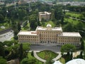 View of the Vatican Gardens from Saint Peter`s Dome on a summer day.