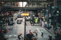 View of vehicles and people in the streets of Chicago downtown Royalty Free Stock Photo