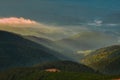 View from Velka Chochula mountain towards valley with autumn mist