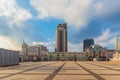 Velyka Vasylkivska Street and the Olimpiyskiy shopping mall from Troitska Square. Kyiv, Ukraine Royalty Free Stock Photo