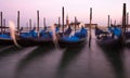 View of Venetian gondolas during sunset.