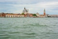 View from the Venetian Lagoon of the island on San Giorgio Maggiore, Piazza San Marco, the Doge`s Palace. Venice, Italy Royalty Free Stock Photo