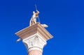 View of the Venetian statue of St. George and the dragon against the blue sky, Las Vegas, Nevada, USA. Isolated on blue background Royalty Free Stock Photo