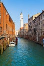 View of Venice canal Rio Dei Greci with Church of Saint George of the Greeks