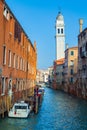 View of Venice canal Rio Dei Greci with Church of Saint George of the Greeks