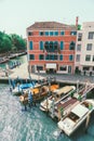 view of venice city grand canal with boats Royalty Free Stock Photo