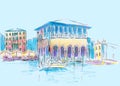 View of Venice, Italy. Hand drawn sketch. Colorful graphic illustration. Markers drawing.