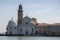 View from the Venice lagoon of the Church of San Michele in Isola on the cemetery island of San Michele, Venice Royalty Free Stock Photo