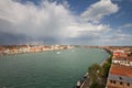 View of Venice with rainbow in the background