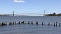 View of the Verrazzano Bridge spanning the Narrows between Brooklyn, left, and Staten Island, right, New York, NY, USA