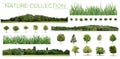 Very high definition Treeline, grass and tree collection isolated on a white background Royalty Free Stock Photo