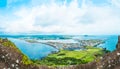 View from the very top of famous Seongsan mountain on a windy day at the shore of Jeju Island - South Korea Royalty Free Stock Photo