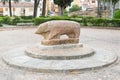 View at the the Vettones`s granite megalithic sculpture of a pig, inside Cuidad Rodrigo Fortress downtown