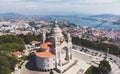 Aerial view of Viana do Castelo, Norte Region, Portugal, with Basilica Santa Luzia Church, shot from drone Royalty Free Stock Photo