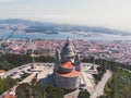 Aerial view of Viana do Castelo, Norte Region, Portugal, with Basilica Santa Luzia Church, shot from drone Royalty Free Stock Photo