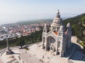 Aerial view of Viana do Castelo, Norte Region, Portugal, with Basilica Santa Luzia Church, shot from drone Royalty Free Stock Photo