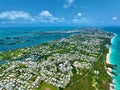 View of a vibrant cityscape with crystal blue green waters in Bermuda Island Royalty Free Stock Photo