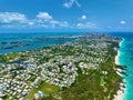 View of a vibrant cityscape with crystal blue green waters in Bermuda Island Royalty Free Stock Photo