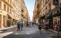 View of Victor Hugo pedestrian shopping street with people on summer day in Lyon 2nd arrondissement France Royalty Free Stock Photo