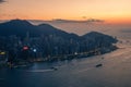 View on Victoria harbor in Hong Kong at sunset Royalty Free Stock Photo