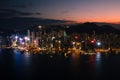 View on Victoria harbor in Hong Kong at sunset Royalty Free Stock Photo