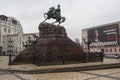 View of the View of the monument to Bogdan Khmelnitsky and a banner