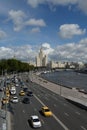 View from the viewing platform of the park `Zaryadye` on the Moskvoretskaya embankment and high-rise building on Kotelnicheskaya e