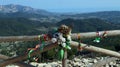 View from viewpoint of Carasqueta pass province of Alicante. Wreath and colored ribbons.Mountais. Spain.