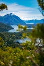 View from Villa Campanario in San Carlos de Bariloche, Patagonia, Argentina - picturesque landscape of blue water lakes and mou Royalty Free Stock Photo