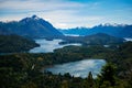 View from Villa Campanario in San Carlos de Bariloche, Patagonia, Argentina - picturesque landscape of blue water lakes and mou Royalty Free Stock Photo