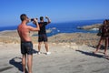 View of village, bay and Acropolis of Lindos Rhodes, Greece