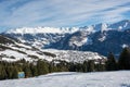 View on the village Fiss with a slope in front in the ski resort Royalty Free Stock Photo