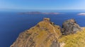 A view from the village of Imerovigli, Santorini towards Skaros Rock and the caldera Royalty Free Stock Photo