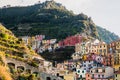 View of village of Manarola with colorful facades, typical village of Cinque Terre Royalty Free Stock Photo