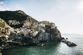 View of village of Manarola and sea, typical village of Cinque Terre Royalty Free Stock Photo