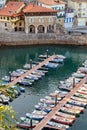 View of the village and Marina of Motrico on the Basque region of Spain. Royalty Free Stock Photo