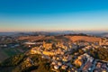 View of the village of Morrovalle in Marche Province in Italy in warm evening light