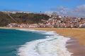 View over the beach and village of NazarÃ©, Portugal