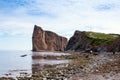 View of the village of Perce cliff from the pierced rock at low